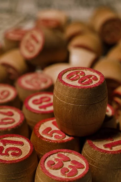 Tabletop old lotto game with wooden elements.