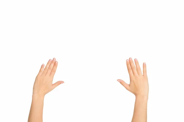 Люди, дитинство, жести і частини тіла концепція крупним планом маленьких піднятих дитячих рук — стокове фото