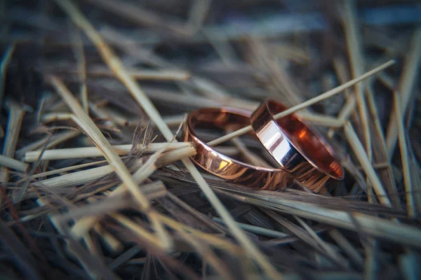 Wedding rings. Wedding symbols, attributes. Holiday, celebration. Macro. Blur — Stock Photo, Image