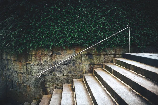 Escalera paso en el parque con pasamanos de acero inoxidable —  Fotos de Stock