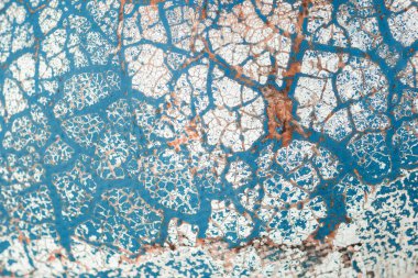 Eski, yırtık pırtık mavi bir duvar dokusu.