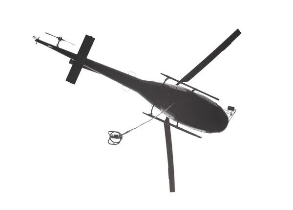 Helikopter siluet kanca ve ip ile — Stok fotoğraf