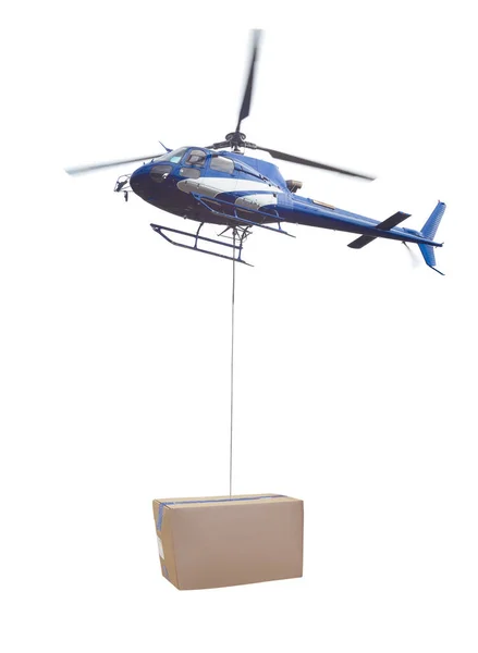 Helikopter ve paket dağıtım kutusu — Stok fotoğraf