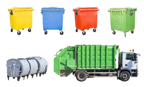 Vuilniswagen met recycle bin in de stad — Stockfoto