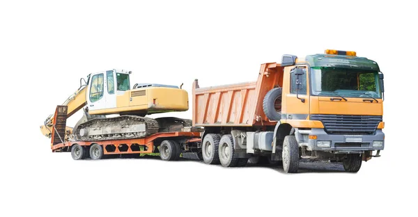 Kamion a bagr, průmyslové stroje pro stavebnictví — Stock fotografie