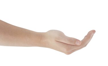 el ile üzerine beyaz izole boş yer tutarak