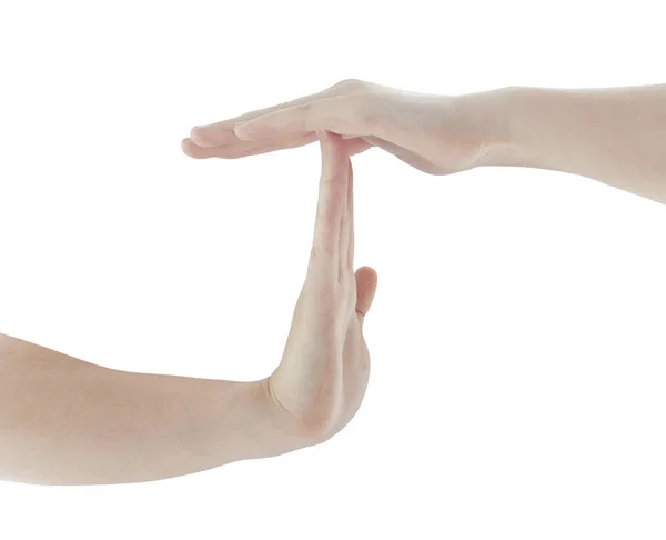 Руки показывая тайм-аут знак изолирован на белом фоне — стоковое фото