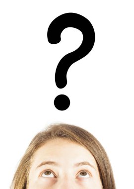 wuestion işareti olarak, karar verme kavramı arayan kadın