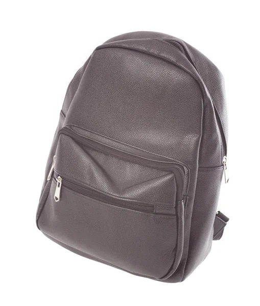 Detalhes mochila de couro preto no branco — Fotografia de Stock