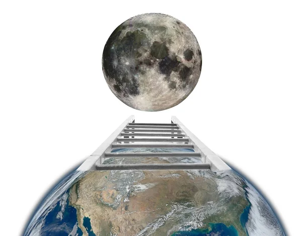 从地球旅行到月球梯概念。这幅图像由美国国家航空航天局提供的元素 — 图库照片