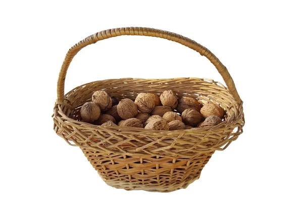 Basket Walnut Isolated White Background — Stock Photo, Image