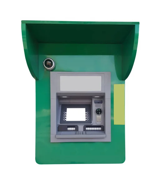 Caixa Eletrônico Verde Para Levantamento Dinheiro Isolado Fundo Branco — Fotografia de Stock