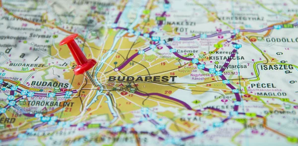 pin on Budapest map. Travel concept