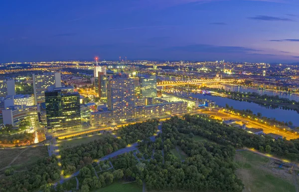 Viyana Şehir Gece Havadan Görünümü Cityscape Avusturya — Stok fotoğraf