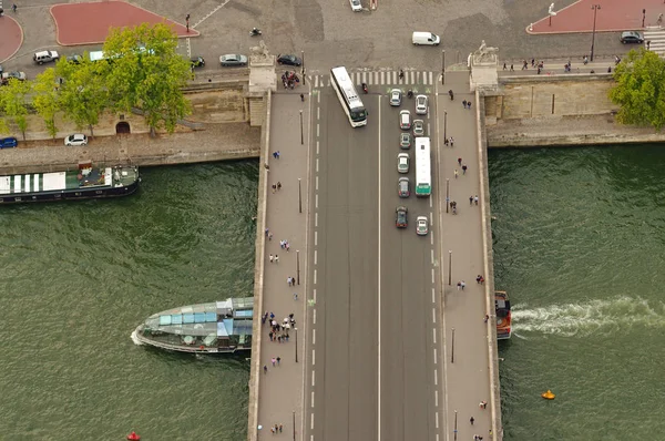 Toerisme Frankrijk Parijs Stad Met Auto Bus Boot Rivier Seine — Stockfoto