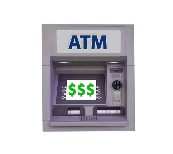 Atm Για Ανάληψη Χρημάτων Σύμβολο Δολαρίου Που Απομονώνονται Λευκό Φόντο — Φωτογραφία Αρχείου