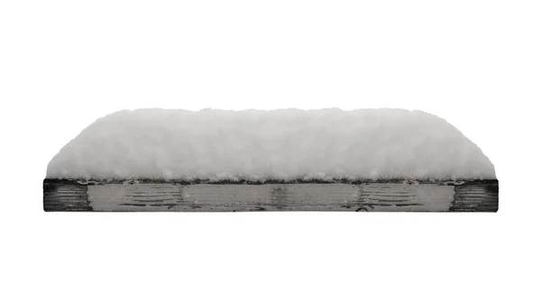 Houten Plank Met Verse Sneeuw Winter Geïsoleerd Witte Achtergrond — Stockfoto