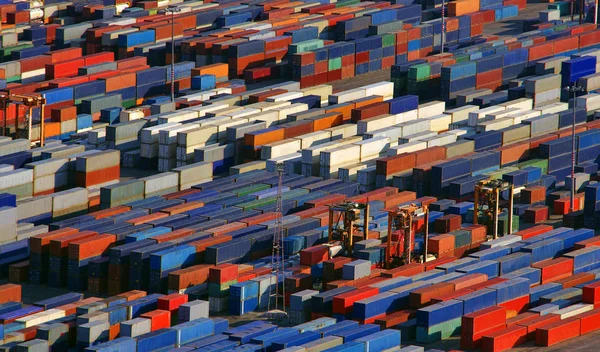 Veel Containers Klaar Voor Verzending Vervoer Industriële Foto — Stockfoto