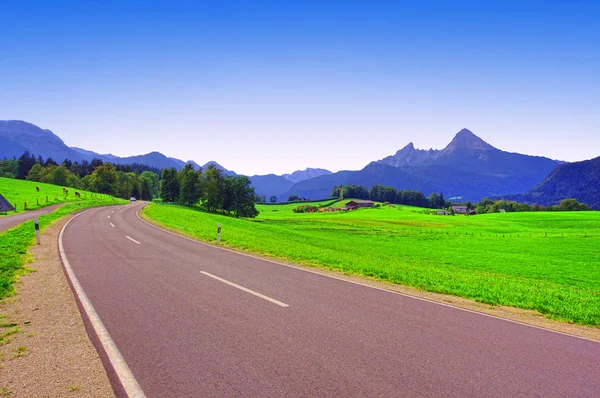 Rue Dans Les Montagnes Bavière Allemagne Alpes — Photo