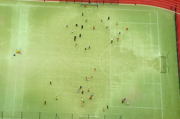 Luchtfoto Van Voetbal Voetbal Stadion Sportieve Mensen Opleidingen Voor Wedstrijd — Stockfoto