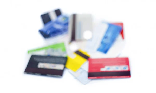Θολή Φωτογραφία Των Πιστωτικών Καρτών Που Απομονώνονται Λευκό — Φωτογραφία Αρχείου