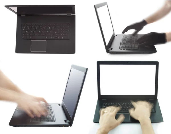 Manos escribiendo y trabajando rápido en el teclado del ordenador portátil —  Fotos de Stock