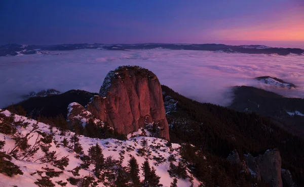 Magnifique Coucher Soleil Lever Soleil Dans Les Carpates Roumaines Ceahlau — Photo