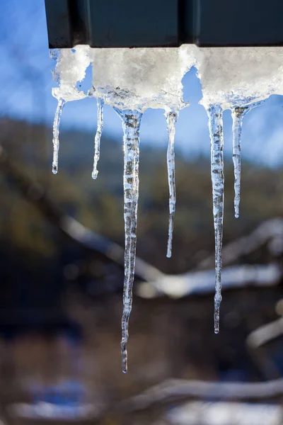 Glace Sur Toit Photo Hiver — Photo