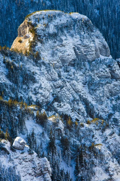 Krásná Krajina Zimní Rock Nebo Kámen Pokrytý Sněhem — Stock fotografie