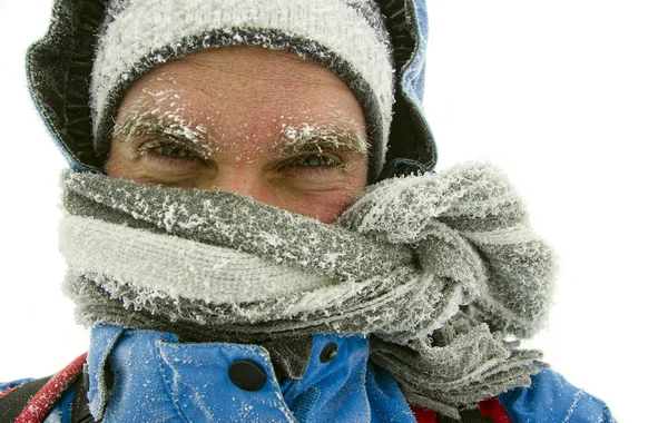 Man Bevroren Buiten Winter Storm — Stockfoto