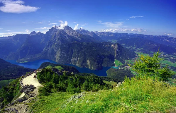 Konigssee Németország Alpokban Légi Felvétel Jenner Csúcs — Stock Fotó