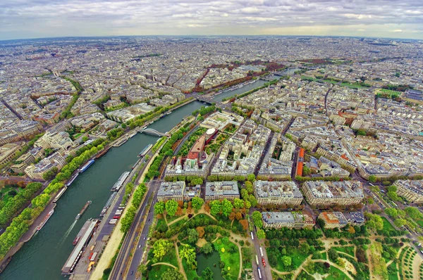 Flygfoto Över Paris Staden Och Floden Seine Från Eiffeltornet — Stockfoto