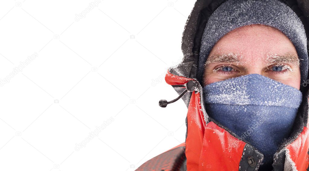 frozen man face in winter scene