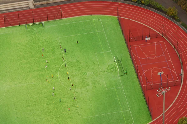 Vista Aérea Del Estadio Fútbol Fútbol Entrenamiento Deportistas Para Partido — Foto de Stock