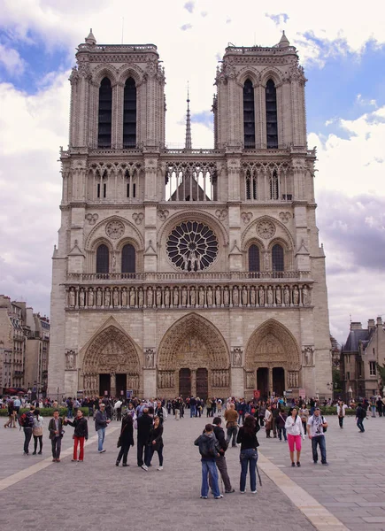 Paris France September 2011 Notre Dame Cathedral Many People Tourists — Stock Photo, Image