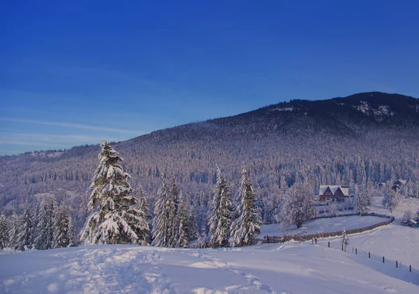 Winterlandschaft Dorf Mit Schöner Waldlandschaft Rumänien — Stockfoto