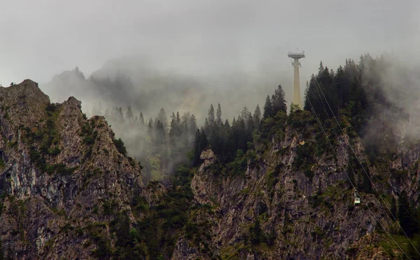Téléphérique Dans Les Montagnes Brouillard Allemagne Alpes Neuschwanstein — Photo