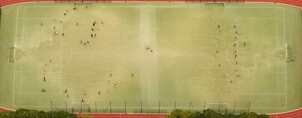 Luftaufnahme Von Fußball Oder Fußballstadion Und Sportlern Die Für Ein — Stockfoto