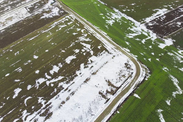 Vue Aérienne Route Dans Pré Depuis Drone — Photo