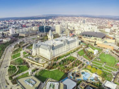 the Palace of Culture and Palas park in Iasi city, Romania. aerial view clipart