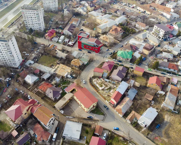 Luftaufnahme Eines Überfüllten Städtischen Platzes Mit Häusern — Stockfoto