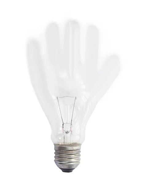 白い背景で隔離の手の形の抽象的な電球 — ストック写真