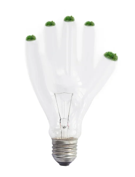 Abstrakta glödlampa med formen på hand isolerad på vit backgro — Stockfoto