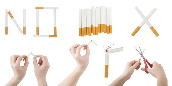 Set of broken cigarette and quit or no smoking — Stock Photo, Image