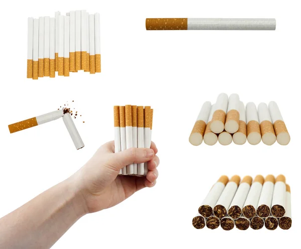 Cumulo di sigarette isolate su sfondo bianco — Foto Stock