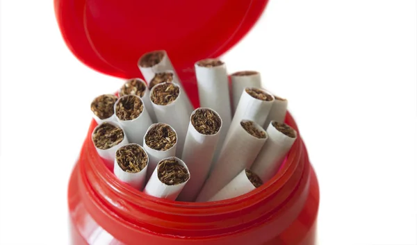 Sigaretten Een Rood Vak Close Beeld — Stockfoto
