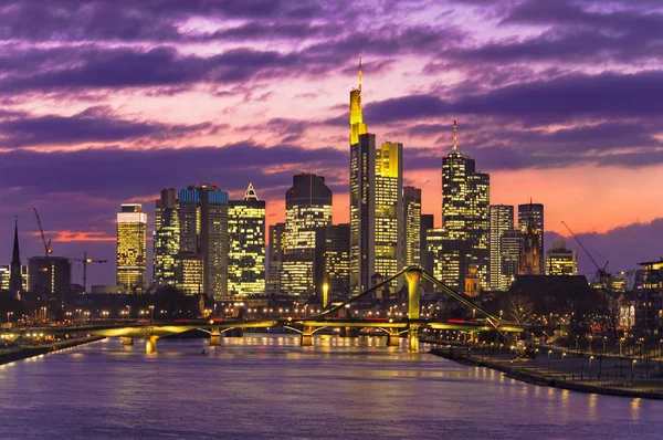 Wgląd Nocy Panoramę Miasta Frankfurt Nad Menem — Zdjęcie stockowe