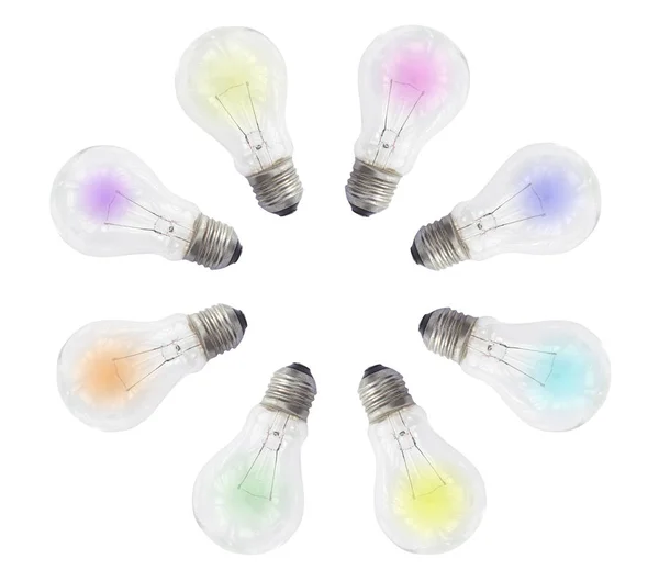 Glödlampa Färger Isolerad Vit — Stockfoto