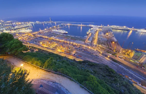 Puerto Barcelona Noche Vista Ciudad España —  Fotos de Stock