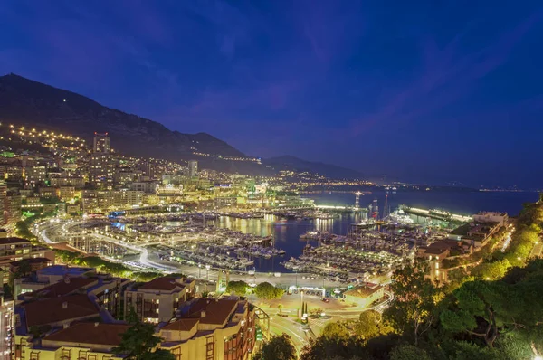 Přístav Monte Carlo Monako Noční Scéna — Stock fotografie